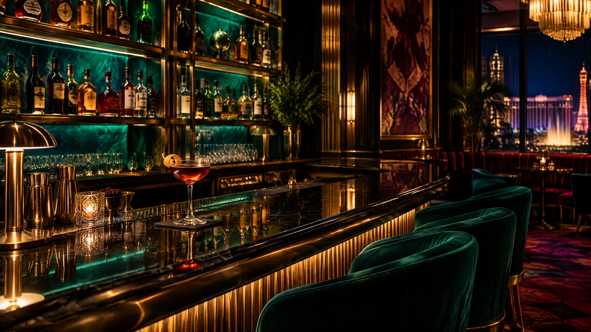 Editorial view of an elegant Las Vegas hotel bar
