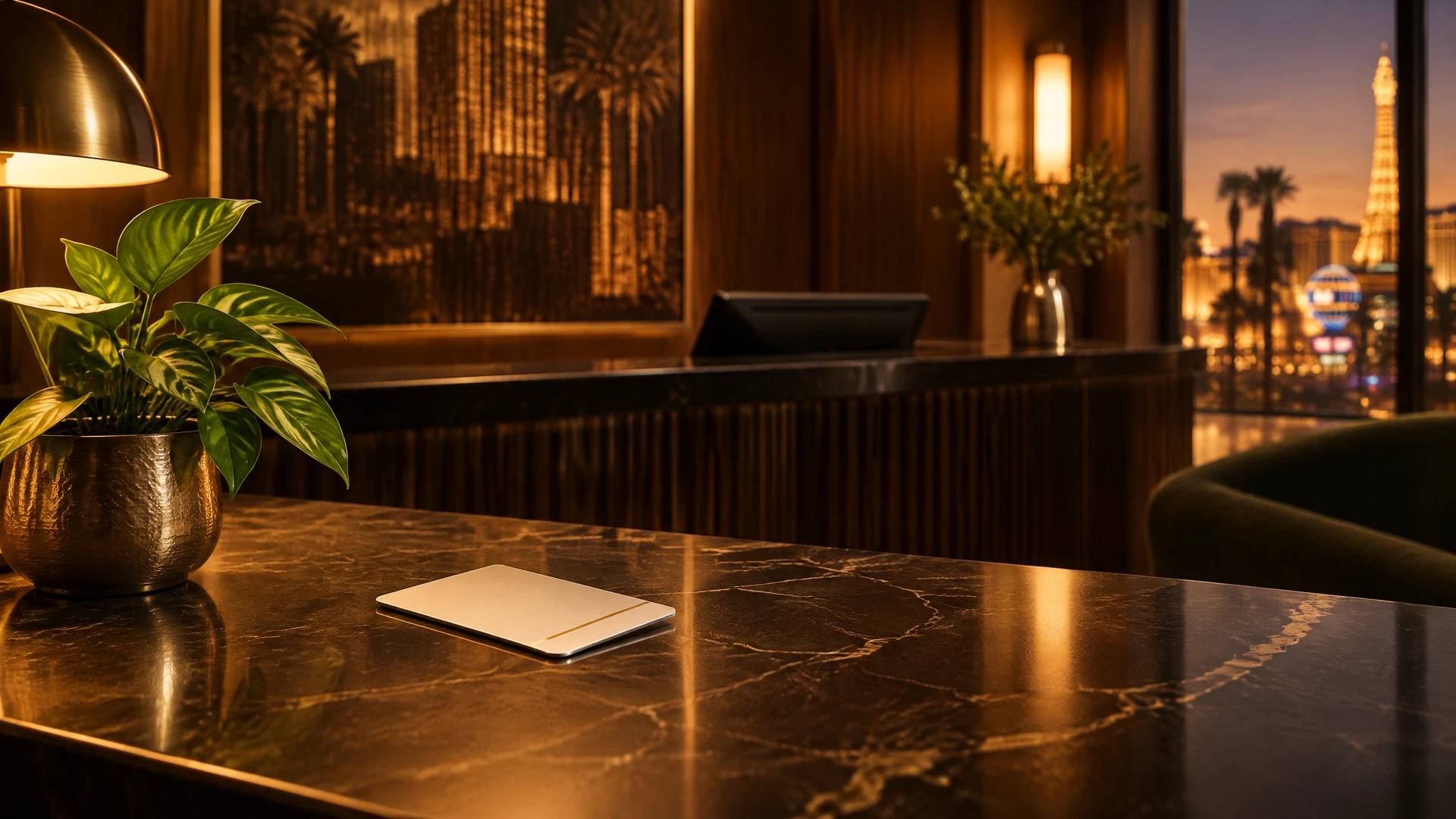 Editorial view of a calm Las Vegas hotel reception