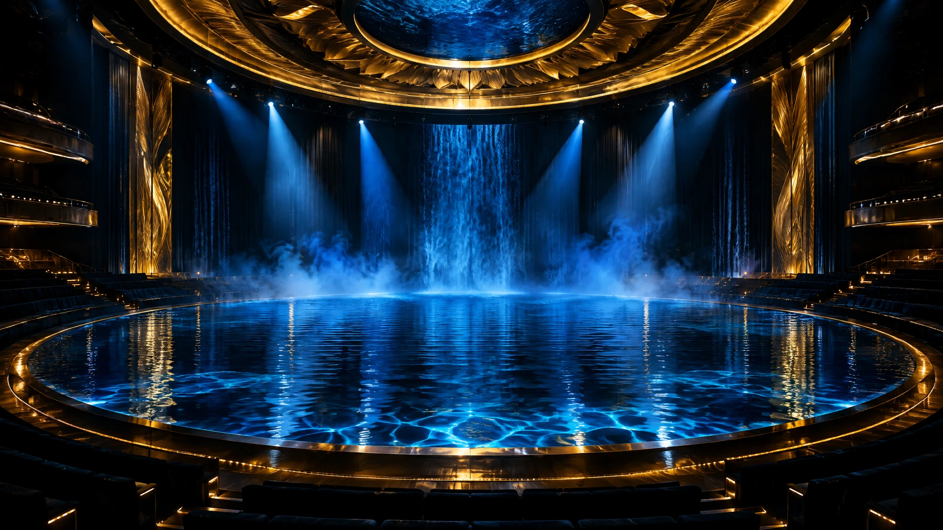 Editorial view of an aquatic Las Vegas theatre stage