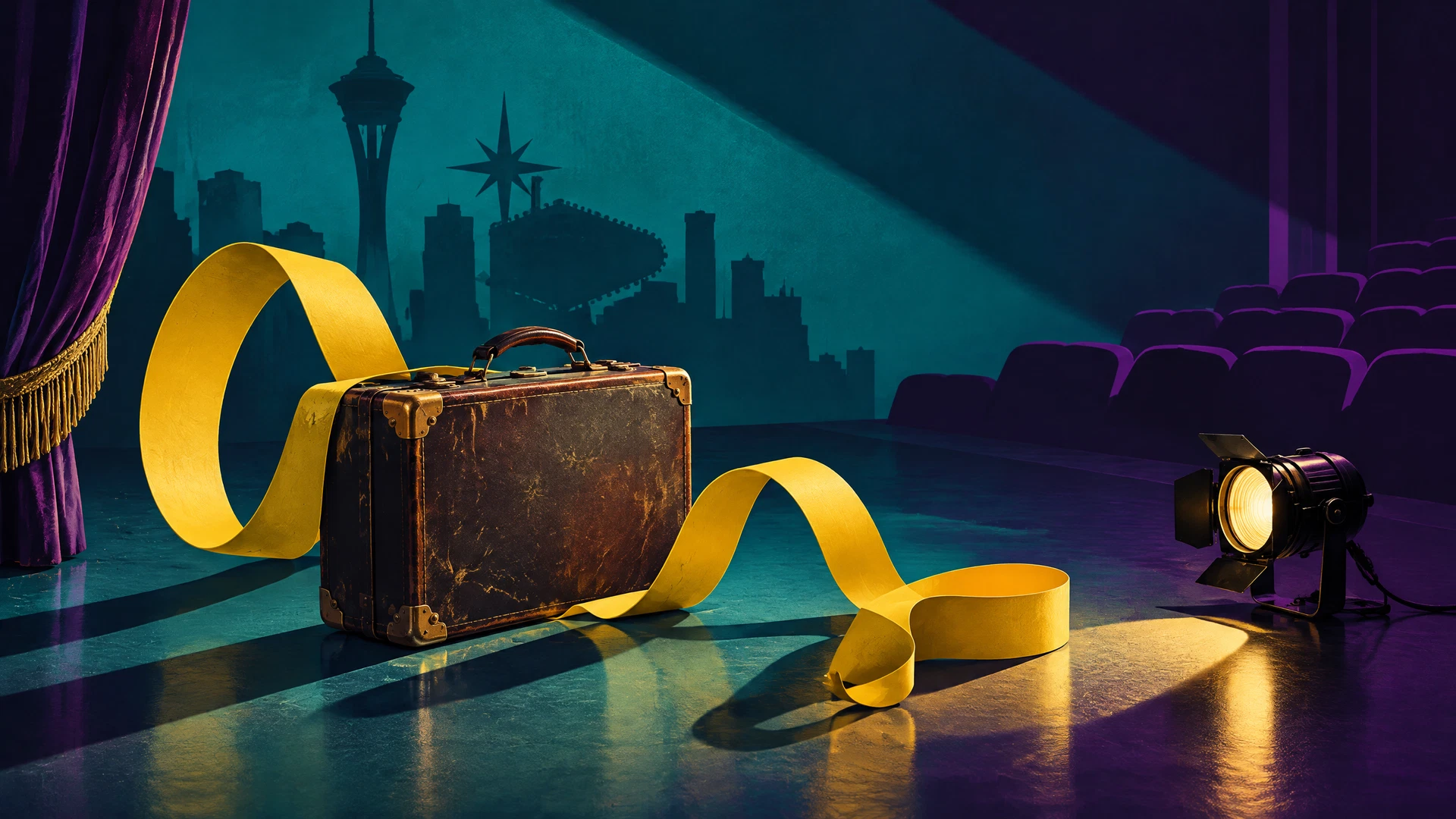 Editorial view of a playful Las Vegas comedy theatre stage