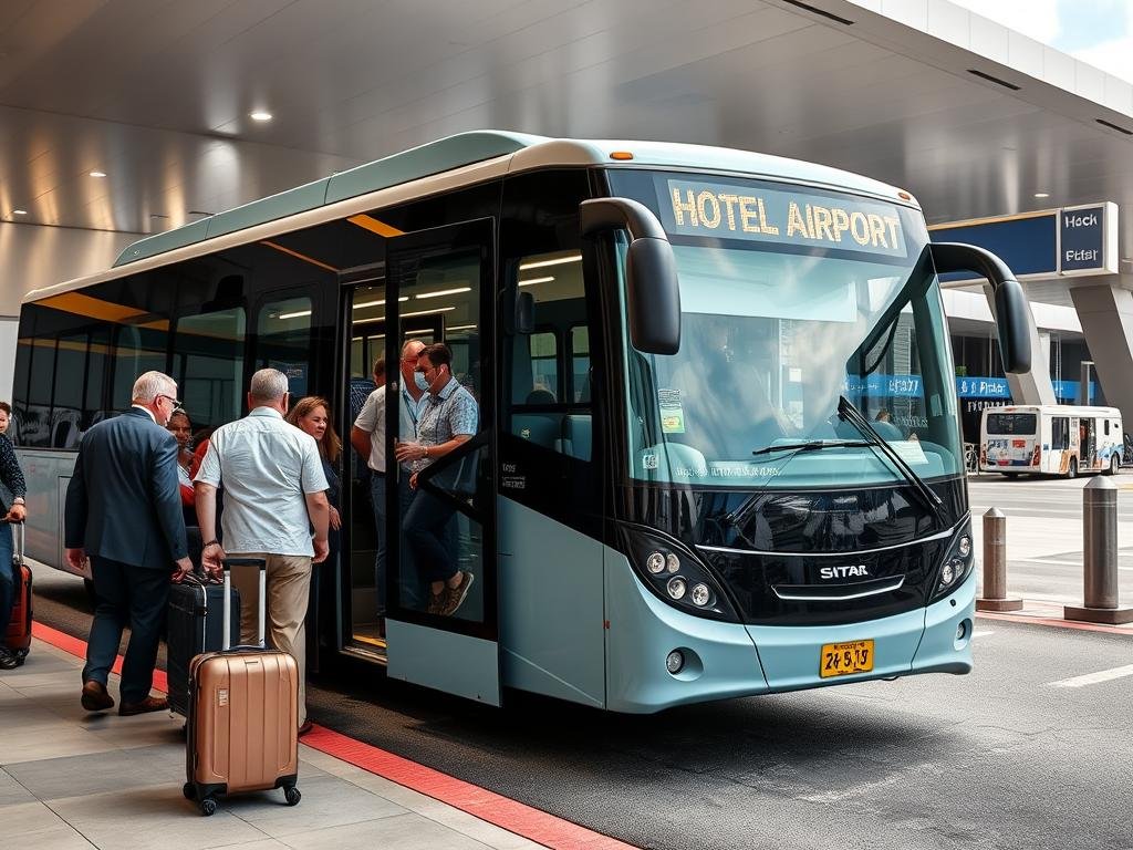Airport shuttle bus at Harry Reid International Airport terminal