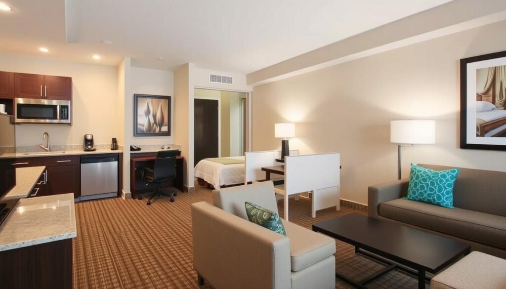 Candlewood Suites Las Vegas room with kitchen near Harry Reid Airport