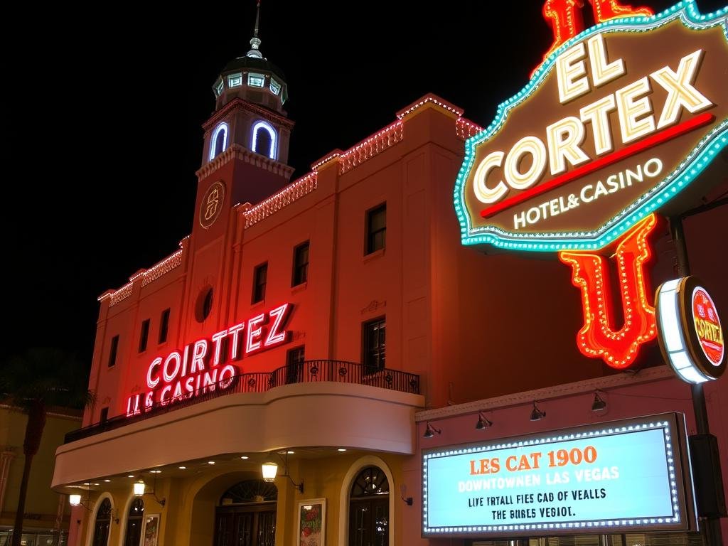 El Cortez Hotel & Casino exterior and vintage neon sign in Downtown Las Vegas