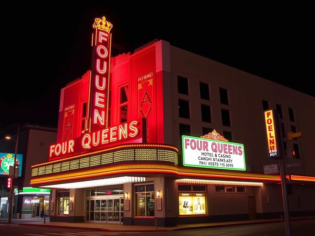 Four Queens Hotel and Casino exterior on Fremont Street in Downtown Las Vegas