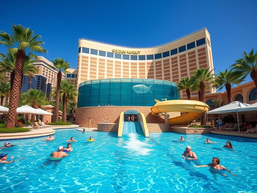 Golden Nugget Las Vegas hotel pool with shark tank in Downtown Las Vegas