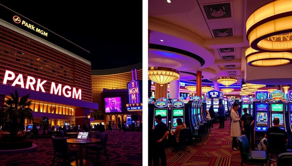 Park MGM Las Vegas exterior and smoke-free casino floor