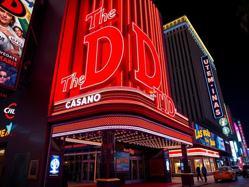 The D Las Vegas hotel exterior and casino entrance at night