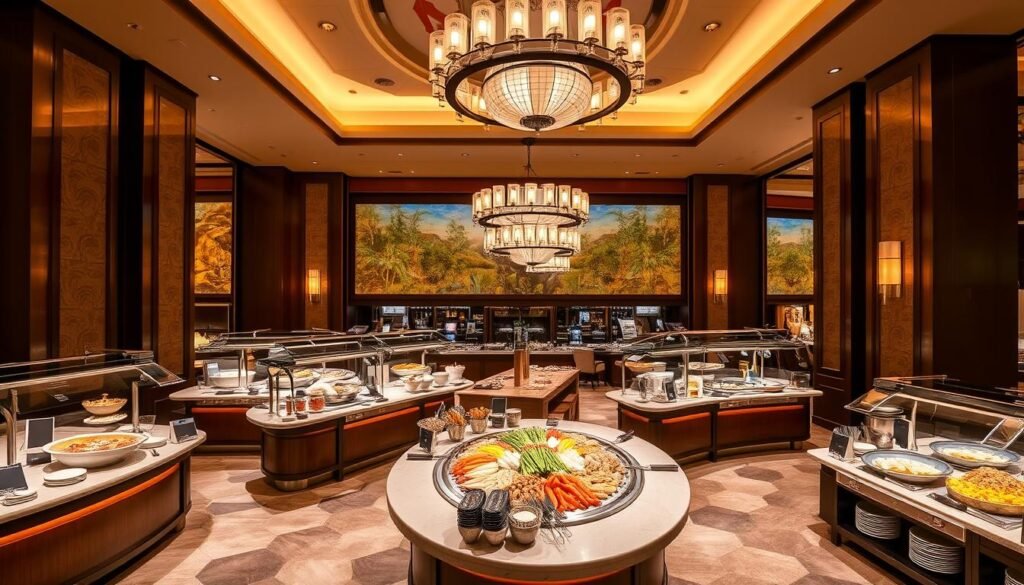 Bacchanal Buffet at Caesars Palace featuring premium seafood and international cuisine stations as the best buffet in Las Vegas