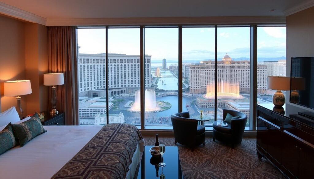 Bellagio fountain view suite for 2026 NYE Vegas hotel packages