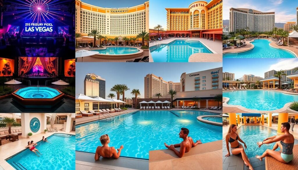 Collage of the top 10 Las Vegas hotel pools for 2026