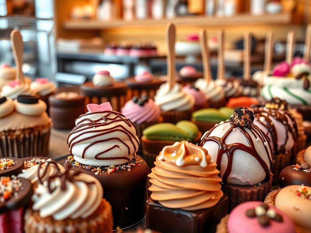 Gourmet dessert display at Wicked Spoon featuring artistic pastries and gelato