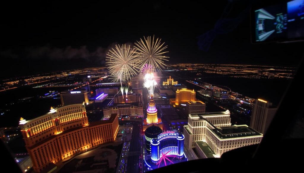 Helicopter tour over Las Vegas Strip during New Year's Eve fireworks