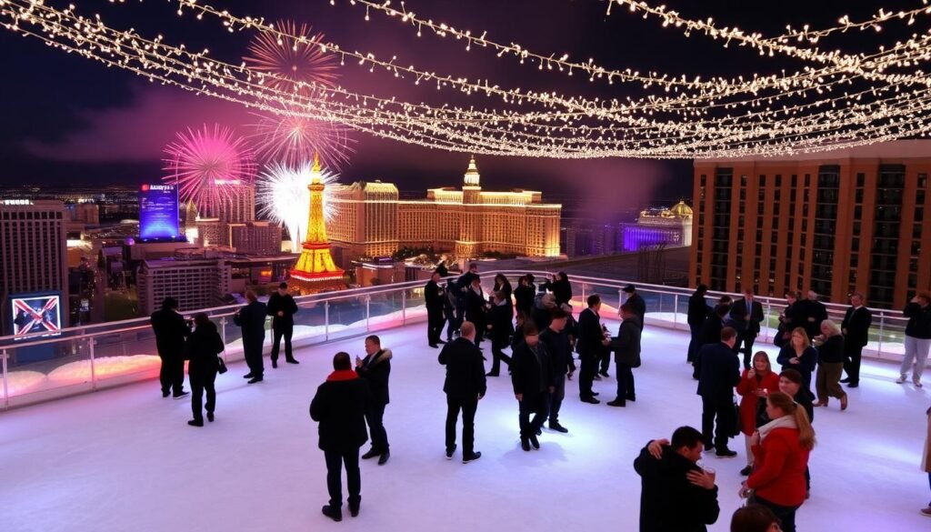 Ice Rink at The Cosmopolitan rooftop for New Year's Eve fireworks viewing party