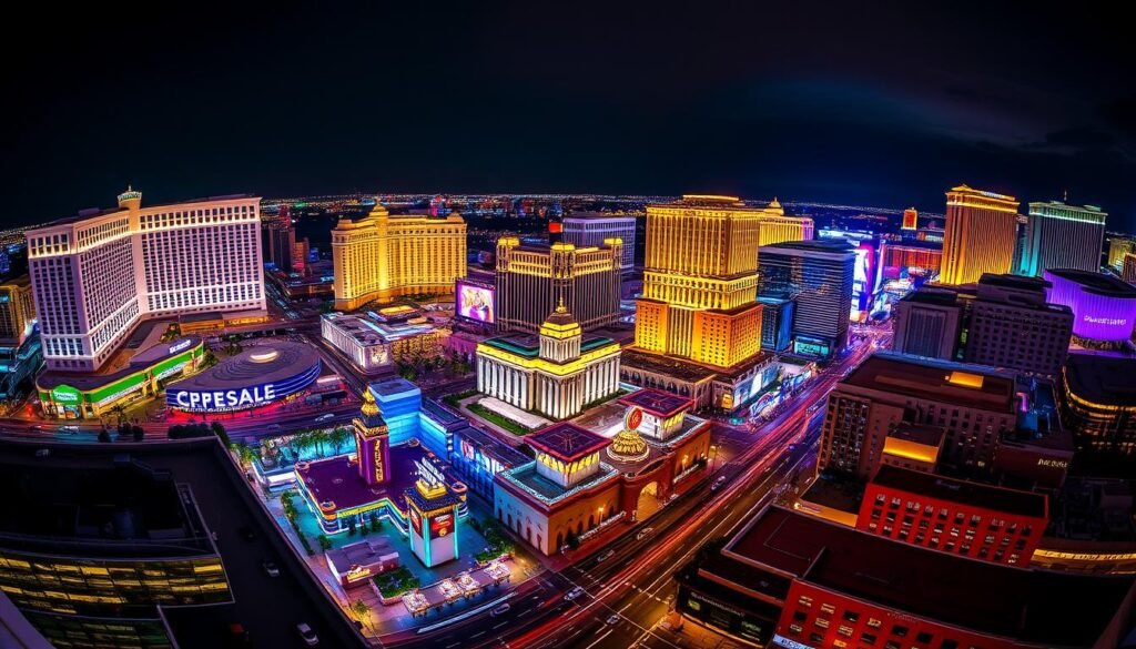 Las Vegas Strip hotels illuminated at night for New Year's Eve celebration