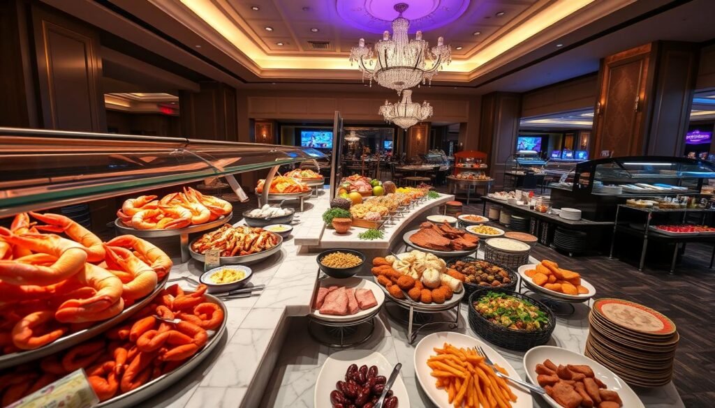 Lavish Las Vegas buffet spread featuring seafood, prime rib, and desserts at one of the best buffet in Las Vegas