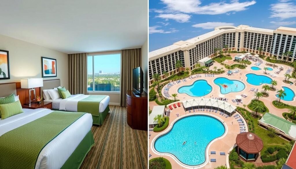 MGM Grand hotel room and pool complex for family New Year's celebrations