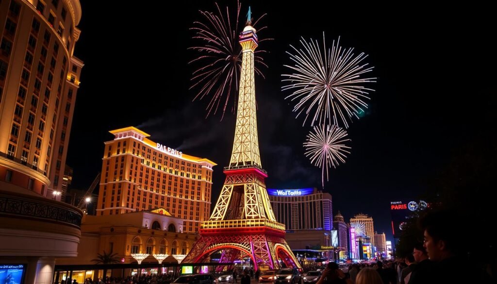 Paris Las Vegas hotel with Eiffel Tower and New Year's Eve celebration