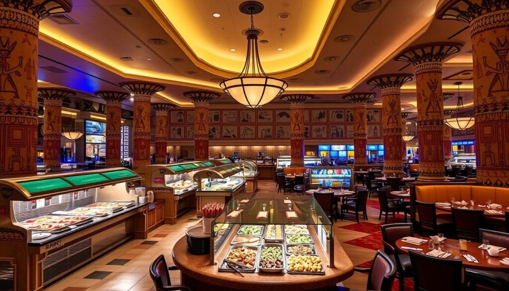 The Buffet at Luxor with Egyptian-themed decor and diverse food stations
