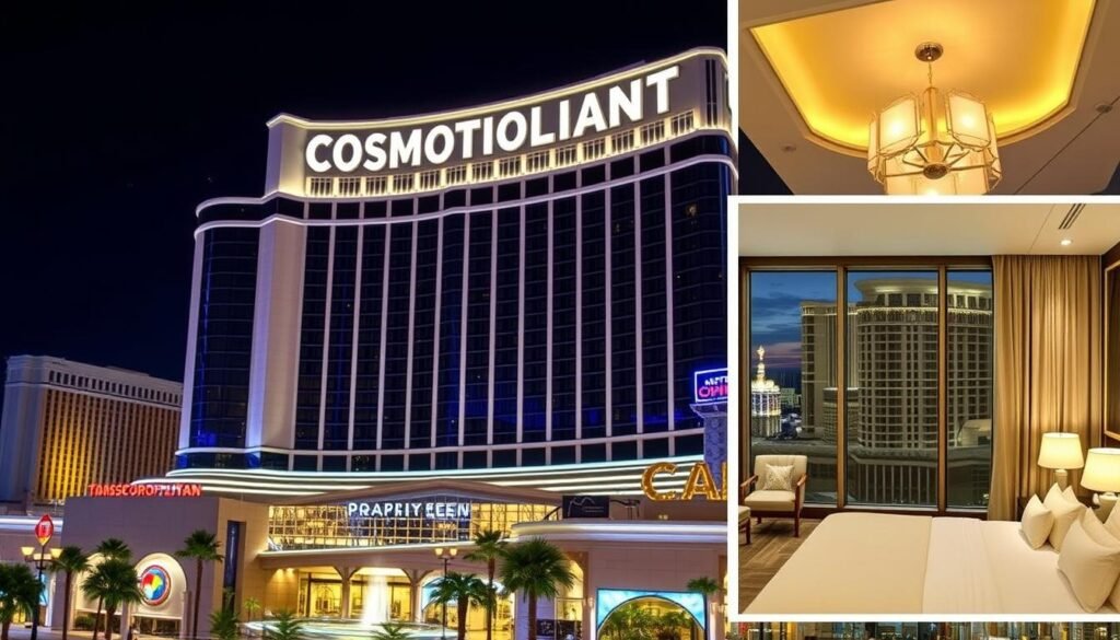 The Cosmopolitan hotel exterior and rooms with Strip views for New Year's Eve