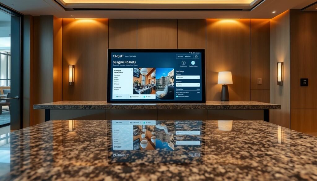 booking screen on hotel desk booking screen on hotel desk